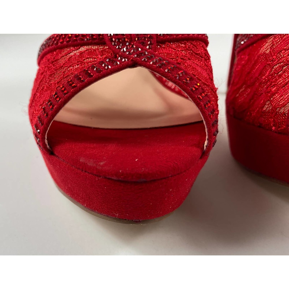 Dream Pairs Womens Swan 16 Red Suede Lace Jeweled Heels Size 9.5 - Picture 9 of 10